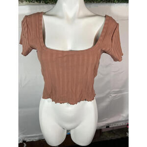 Aerie Ribbed Square Neck Crop Top in Rust